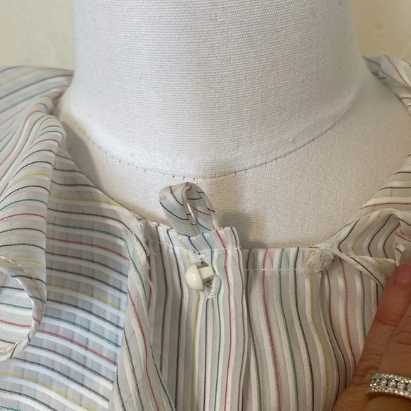 Vintage 80’s Silky Structured Candy Pinstriped Button Up Blouse, Small - Picture 6 of 6